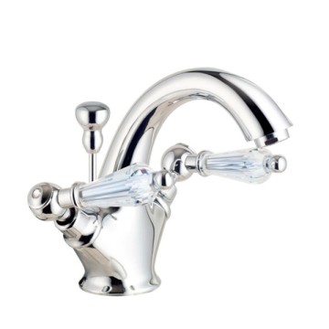Смеситель для раковины Demm MIROX PLUS, двухрычажный, на 3 отверстия, хром-золото