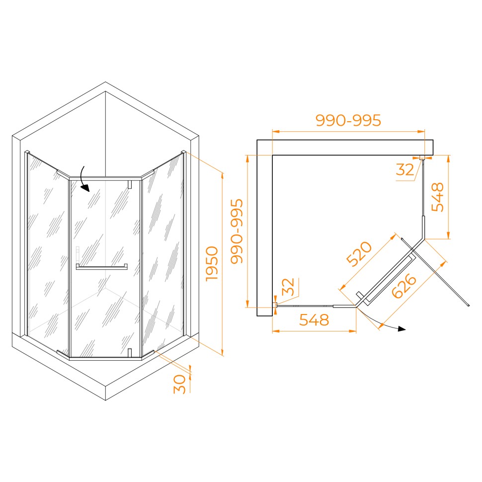 Душевой уголок RGW HO-081 (Прозрачное, 1000x1000)