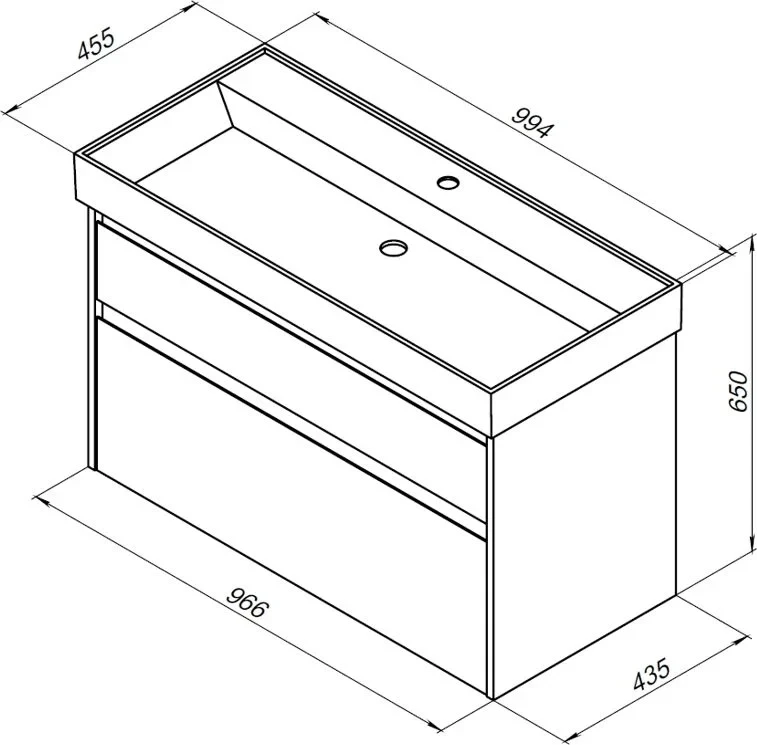 Тумба с раковиной Nova Lite 100 2 ящ. (SLIM SYNERGY) цв. дуб рустикальный