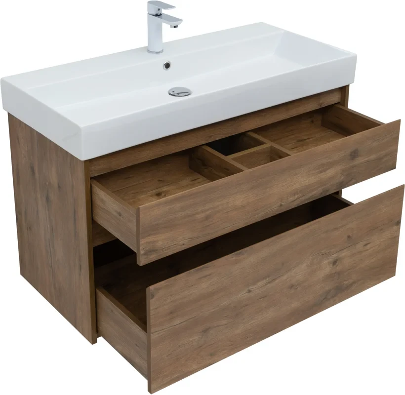 Тумба с раковиной Nova Lite 100 2 ящ. (SLIM SYNERGY) цв. дуб рустикальный