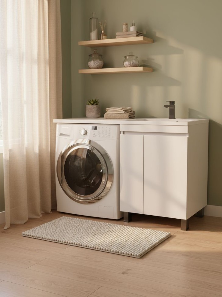 Тумба под стиральную машину напольная Uperwood Magenta 55х50х76,5 см, белая, с дверцами