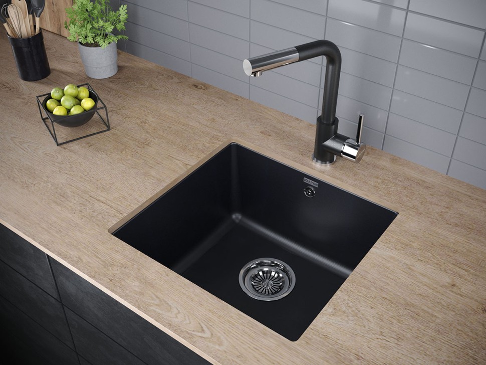 Мойка GERA 50, IT-GRANIT, PM104546-BLM, черный металлик, 445х460, подст. мон. Paulmark