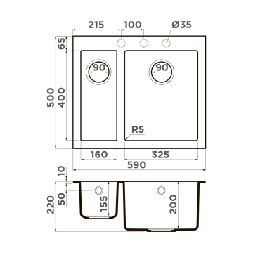 Кухонная мойка Omoikiri Bosen 59-2-BL Tetogranit/черный