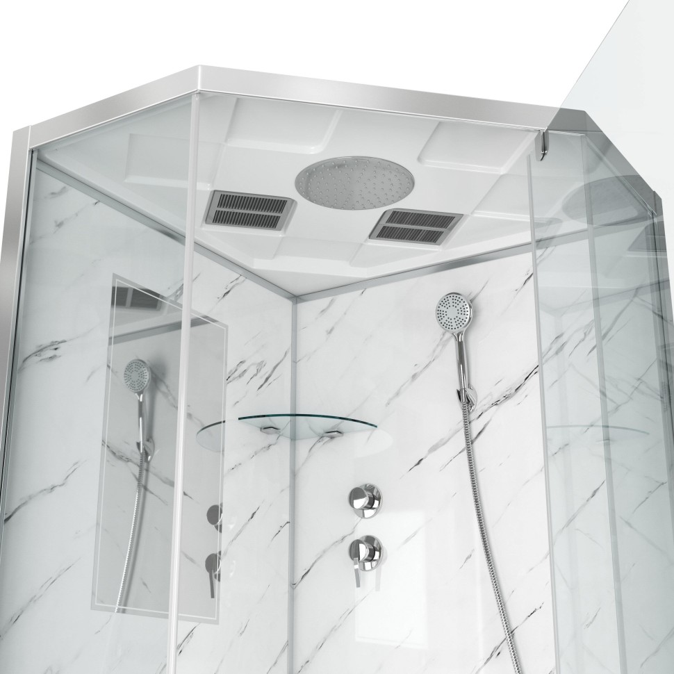 Душевая кабина Niagara Luxe NG-7701DM (90x90х210) низкий поддон(15см),дверь распашная,стенки мрамор,3 места