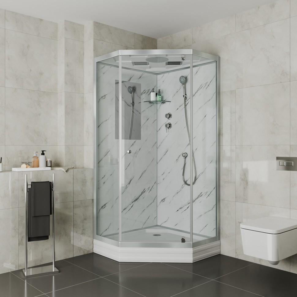 Душевая кабина Niagara Luxe NG-7701DM (90x90х210) низкий поддон(15см),дверь распашная,стенки мрамор,3 места