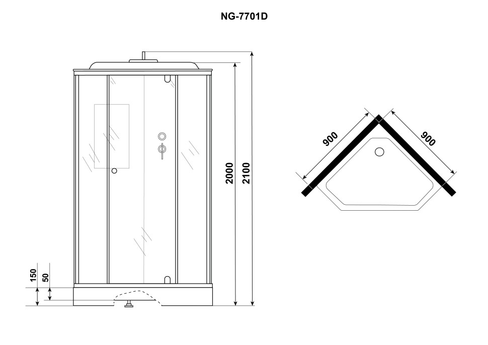 Душевая кабина Niagara Luxe NG-7701DM (90x90х210) низкий поддон(15см),дверь распашная,стенки мрамор,3 места