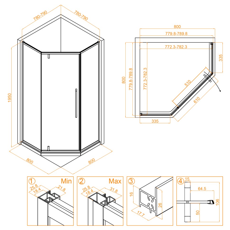 Душевой уголок RGW SV-81 (Прозрачное, 800x800)