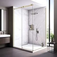 Душевой угол Veconi Rovigo RV-075G, 1700х800х2000 золото брашинг, стекло прозрачное