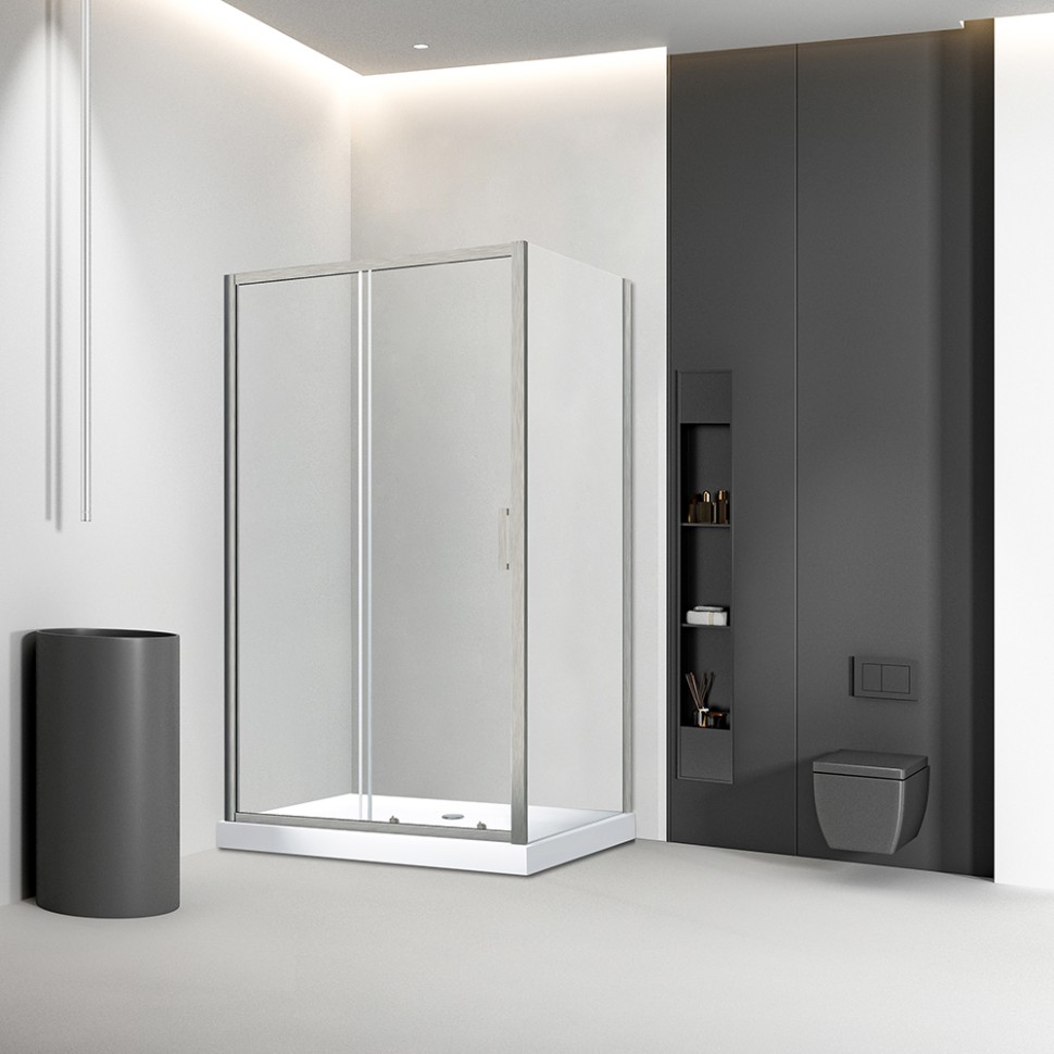 Боковая панель Veconi KP-03BС, 1100х1950 никель брашинг, стекло прозрачное