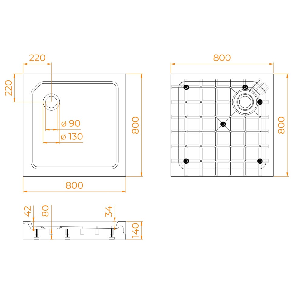 Душевой поддон квадратный RGW SMC-C-088 Белый (800x800)