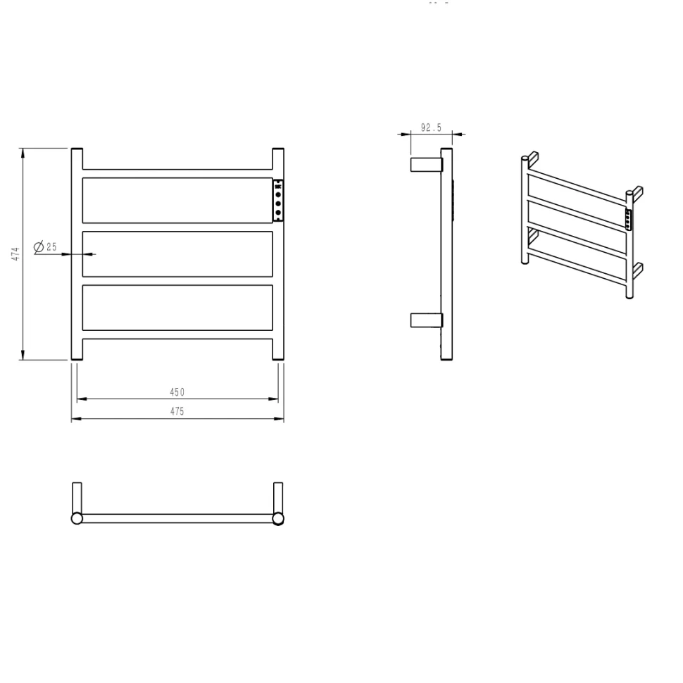 AQM3124GM Полотенцесушитель электрический 475*474 c терморегуляторм, цвет: металл.