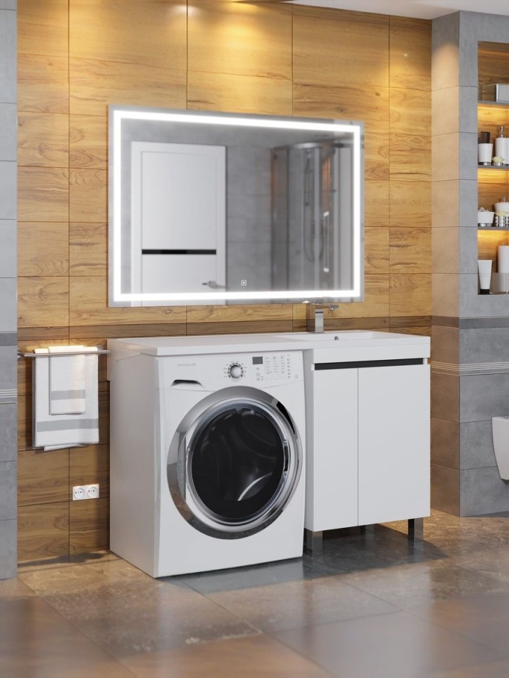 Тумба под стиральную машину напольная Uperwood Magenta 55х50х76,5 см, белая/графит, с дверцами