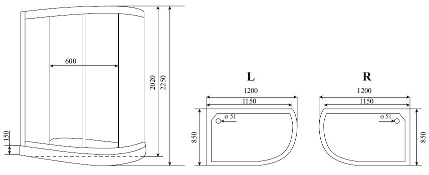Timo Standart T-1102 L душевая кабина 120*85*220
