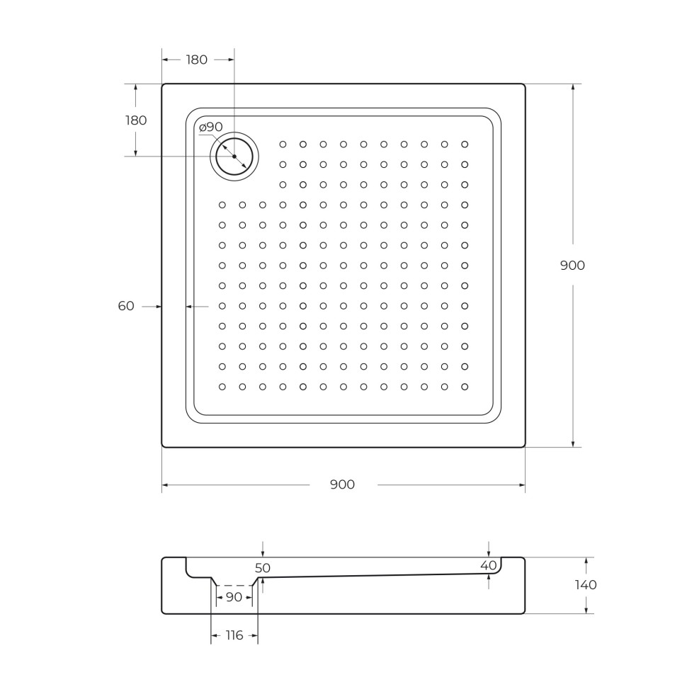 Акриловый поддон CEZARES TRAY-A-A-90-15-W0
