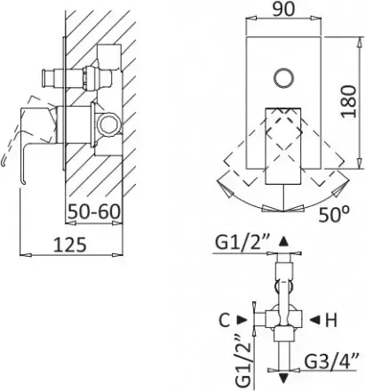 Встраиваемый смеситель для душа CEZARES PORTA-VDIM-SR