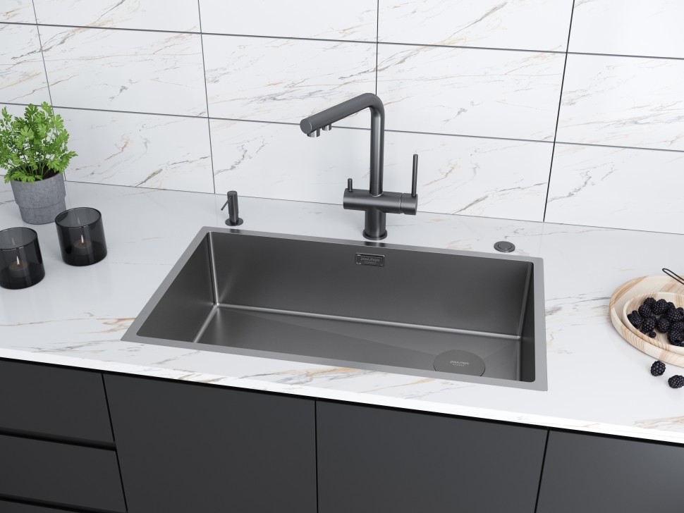 Мойка нерж. сталь NEXT-SKEW 74 UNI, PM887444-GM, вороненая сталь,740х440мм, Paulmark 1,2мм