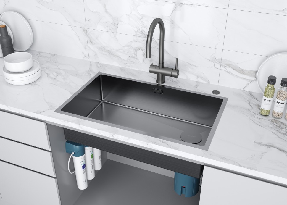 Мойка нерж. сталь NEXT-SKEW 74 UNI, PM887444-GM, вороненая сталь,740х440мм, Paulmark 1,2мм