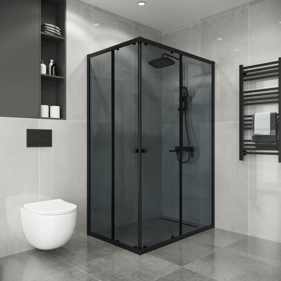 Душевое ограждение Niagara Eco NG-1018-14QT (100х80х190) прямоугольник,раздвижное,черный,стекло тонированное,1 место
