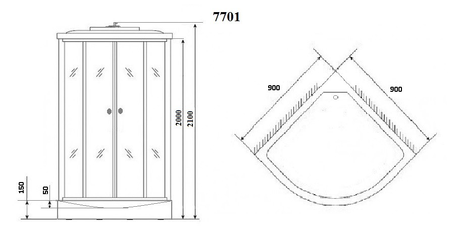 Душевая кабина Niagara Luxe NG-7701G (90x90х210) низкий поддон(15см),дверь раздвижная,стенки золото,3 места