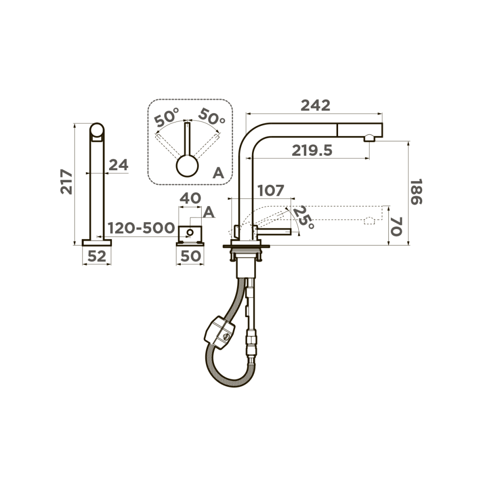 Смеситель для кухни Omoikiri Nara-S-C латунь/хром