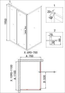 Душевое ограждение Niagara Nova NG-43-11AG-A70G (110х70х195) прямоугольник,золото,двери распашные,стекло прозрачное,2 места