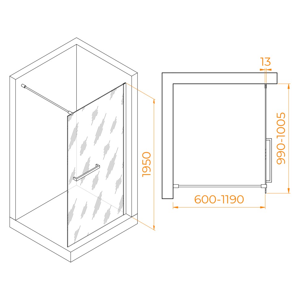 Душевая перегородка RGW WA-041B (Прозрачное, 1000)