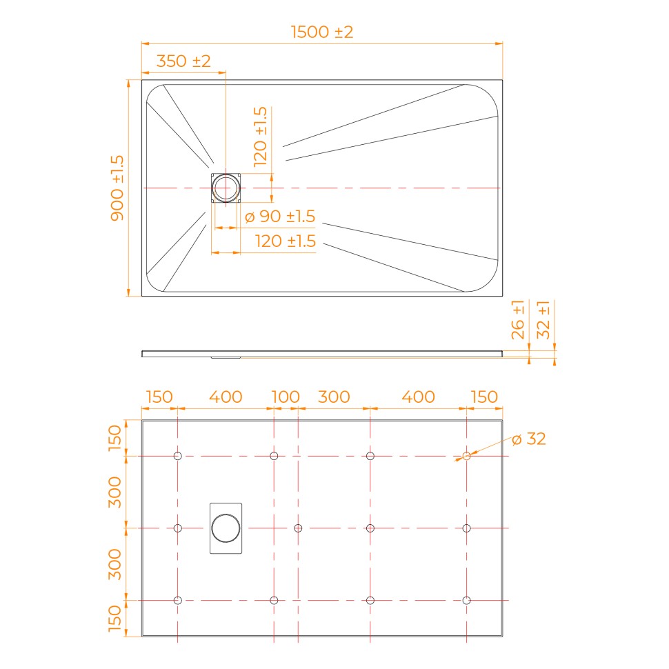 Душевой поддон прямоугольный RGW TSS-W Белый (900x1500)