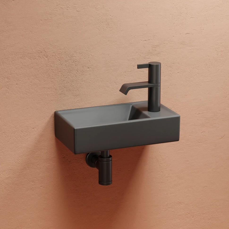 Умывальник подвесной прямоугольный (чаша слева, отверстие под смеситель справа) цвет темный антрацит матовый Element 407x217x100