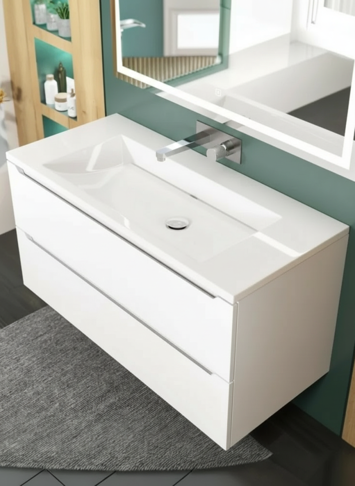 Раковина для ванной Uperwood Infinity 80 см, без отверстия для смесителя, белая глянцевая