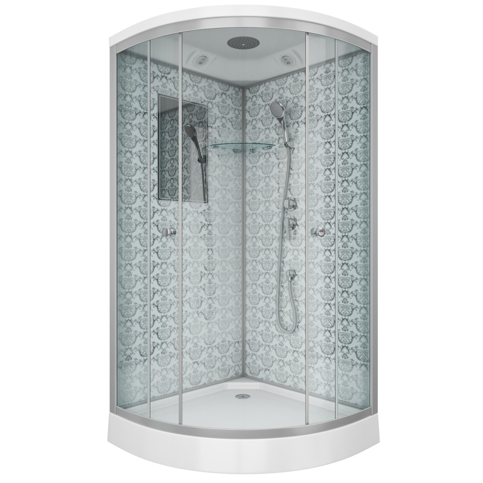 Душевая кабина Niagara Luxe NG-7701W (90x90х210) низкий поддон(15см),дверь раздвижная,стенки серебро,3 места