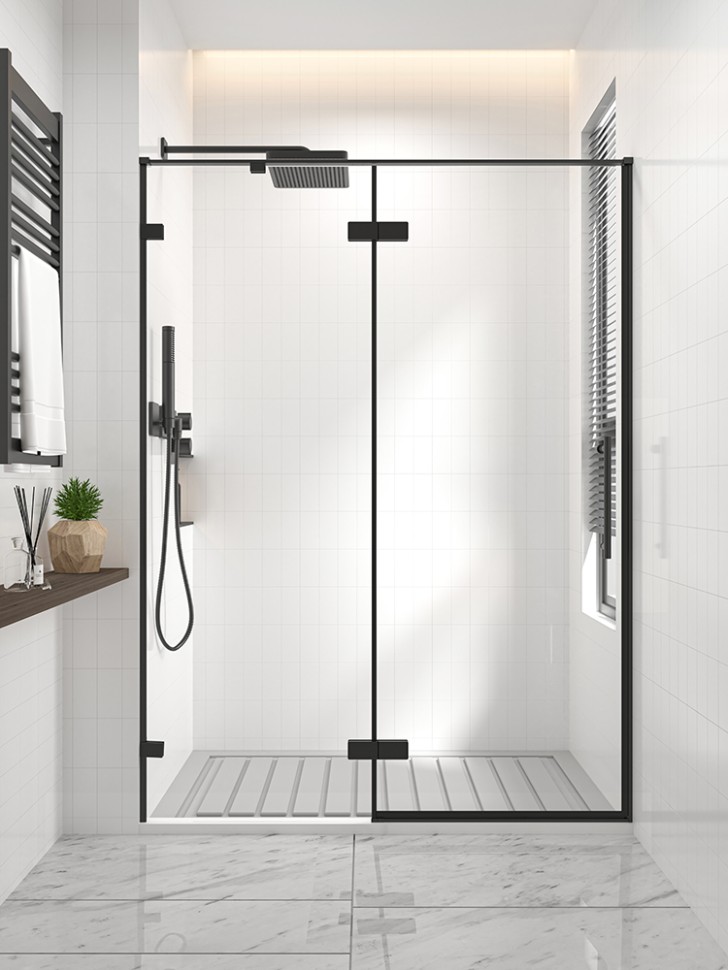 Душевая дверь распашная Veconi Premium Alassio B, 1500х2000, черный матовый, стекло прозрачное осветленное