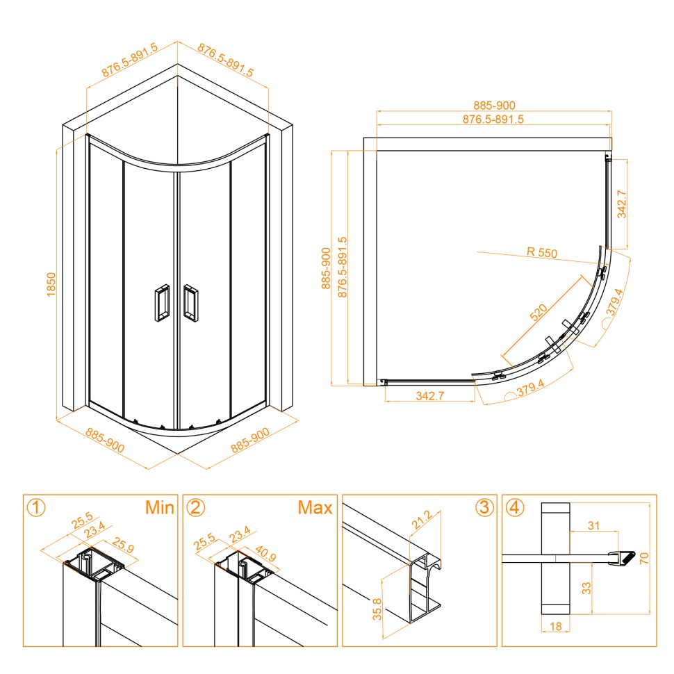 Душевой уголок RGW CL-54B (Прозрачное, 900x900)