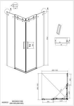 Душевое ограждение Grossman Classic 300.K33.04.9090.10.00 (90х90х195) квадрат,раздвижная,хром,стекло прозрачное, 2 места