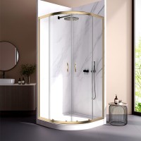 Душевой угол Veconi Rovigo RV-202G, 900x900x1900, брашированное золото прозрачное стекло