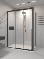 Душевой угол раздвижной Veconi Premium Prato 300 SP B-L, 1100х800x2000, черный матовый, стекло прозрачное