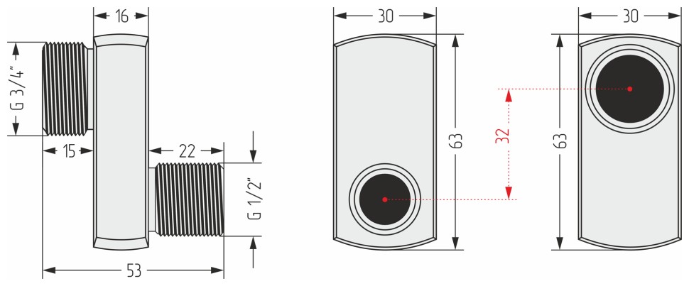 Эксцентрик e 32 мм (G 1/2" НР х G 3/4" НР)