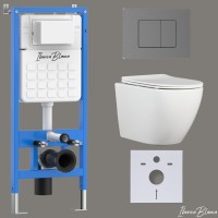 Комплект 3в1 IBERICA BLANCA инсталляция SILENCIO, унитаз BILBAO ALTO белый, кнопка смыва INOX-C вороненая сталь (IB001.BLA.234.1180)