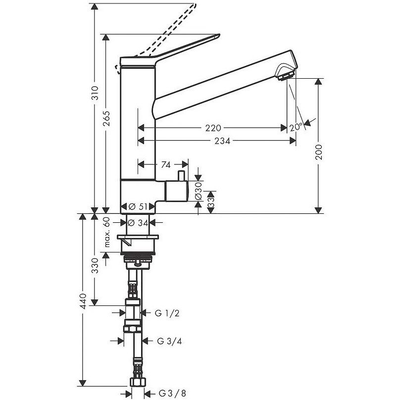 Смеситель для кухни Hansgrohe Zesis M33 CoolStart 74808000, хром