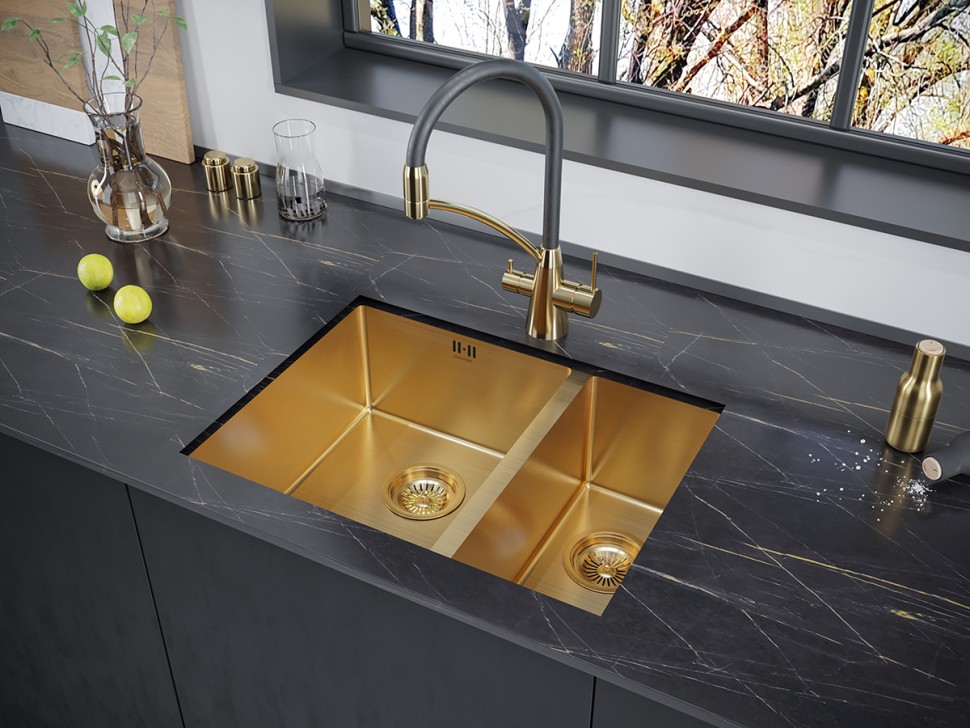 Мойка нерж. сталь GERBERG 59/2S UNI, PM225944-BGL, брашированное золото, левая, PVD, 590х440мм, Paulmark