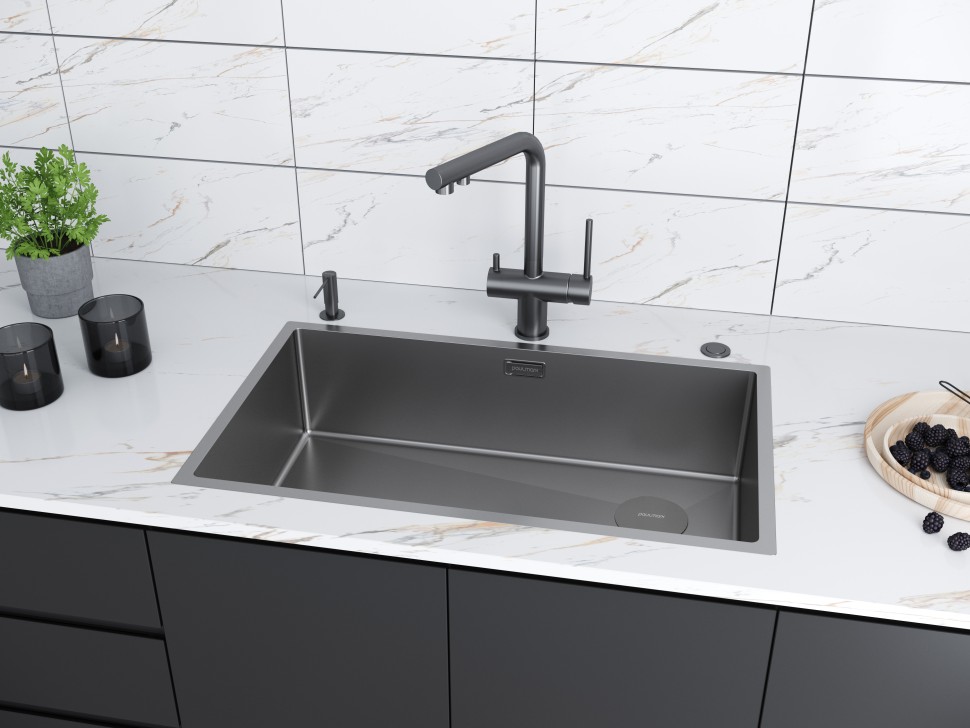 Мойка нерж. сталь NEXT-SKEW 74 UNI, PM887444-MG, матовый серый, 740х440мм, Paulmark 1,2мм