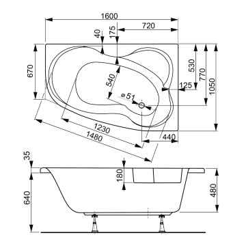 Акриловая ванна VAGNERPLAST Мелит / Melite 160x105 Right