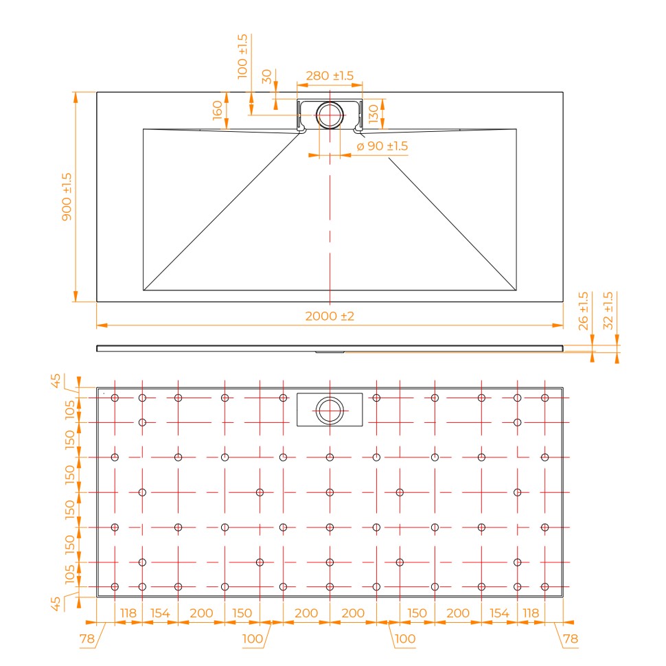 Душевой поддон прямоугольный RGW TKS-Gr Серый (900x2000)