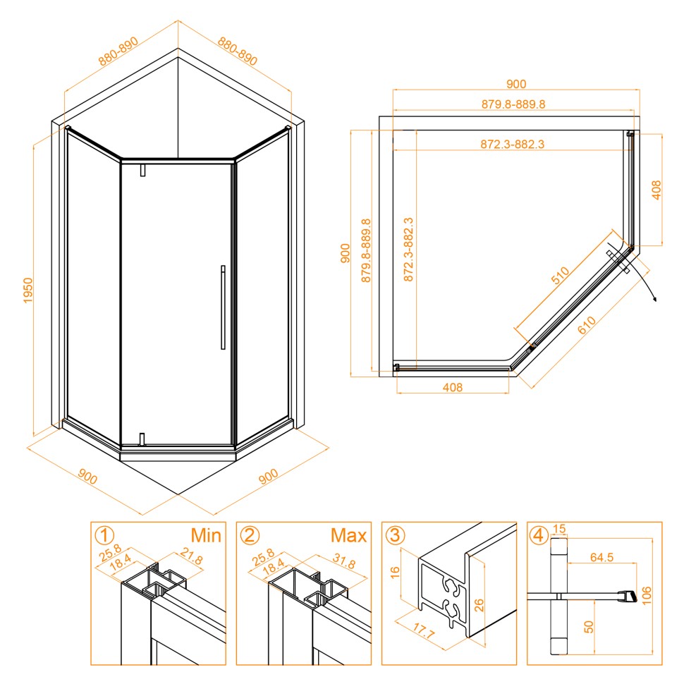 Душевой уголок RGW SV-81G (Прозрачное, 900x900)