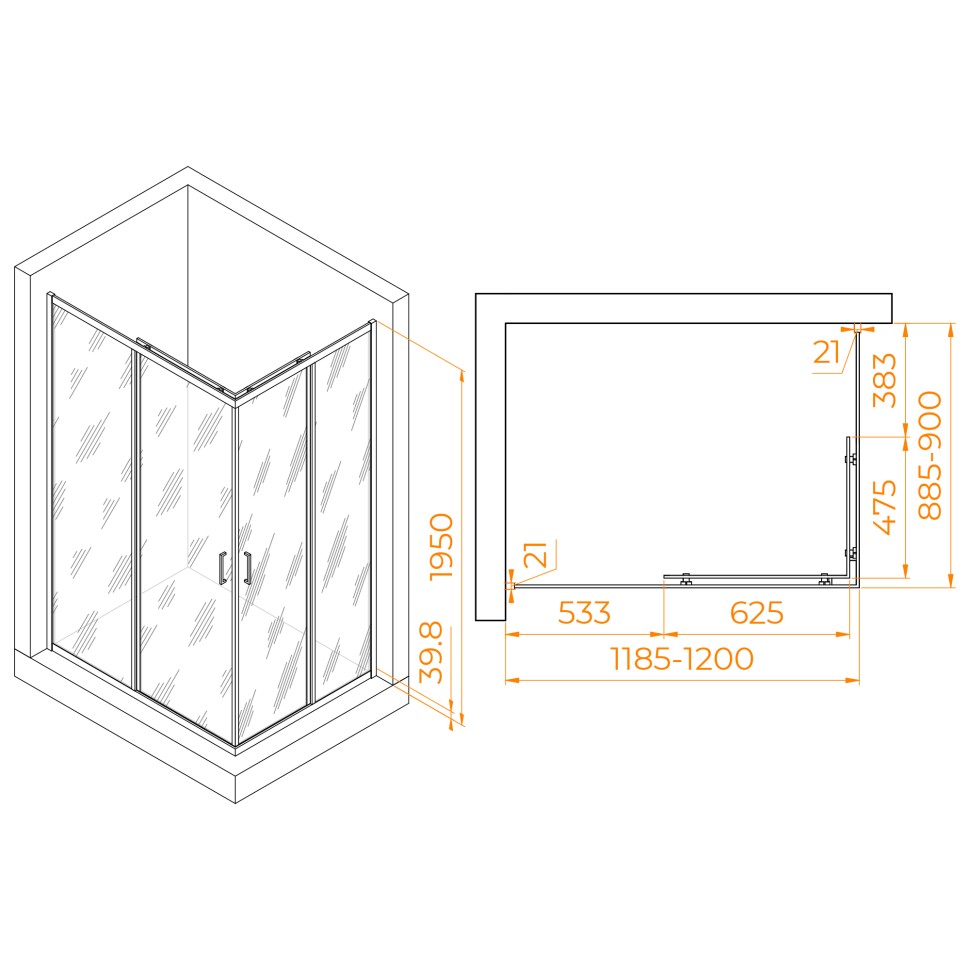 Душевой уголок RGW PA-040 (Прозрачное, 900x1200)