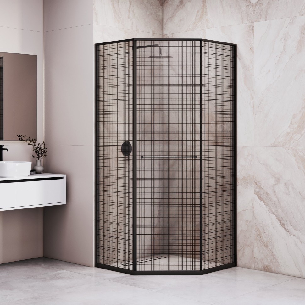 Душевой уголок RGW SV-82B "L" (Черная вуаль, 800x800)