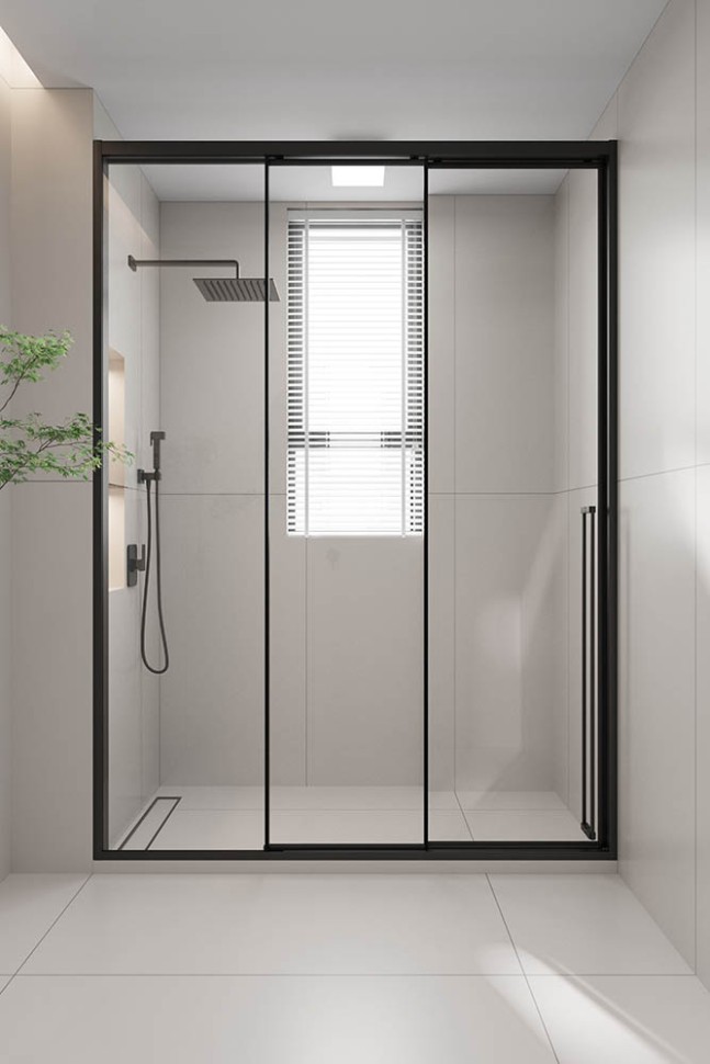 Душевая дверь раздвижная Premium Prato 300 B-L, 1000х2000, черный матовый, стекло прозрачное