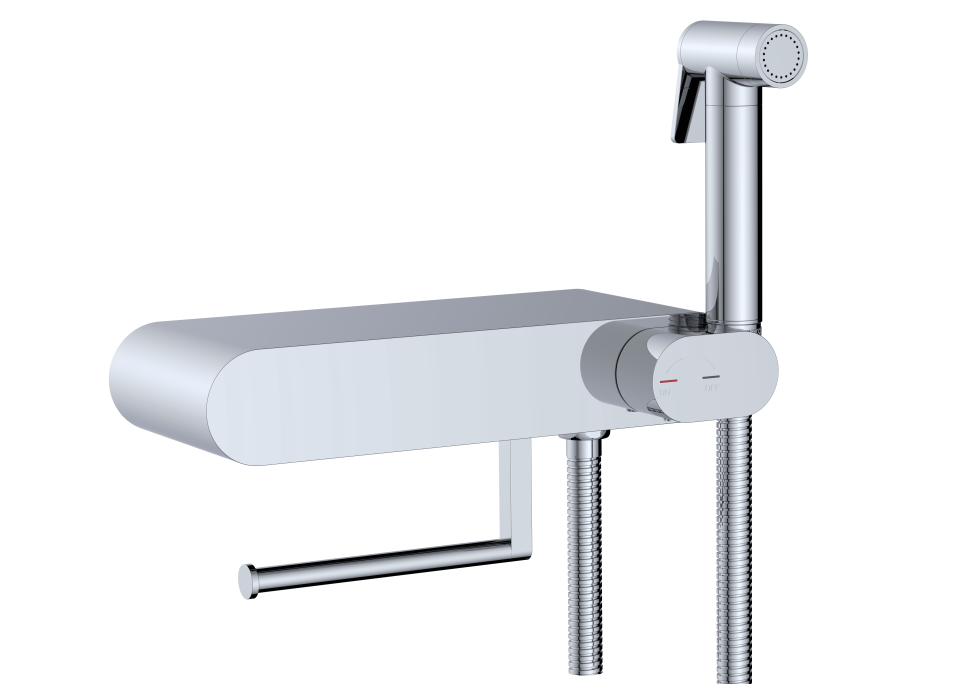 Смеситель с полочкой и держателем туалетной бумаги, с гигиеническим душем - RGW SP-222, хром