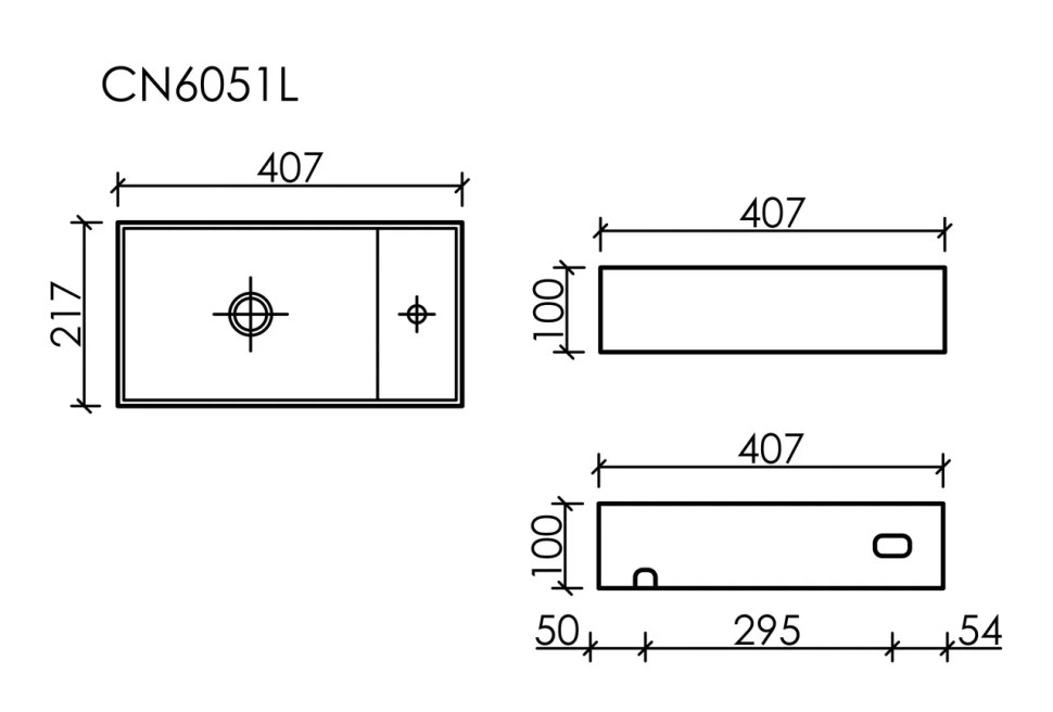 Умывальник подвесной прямоугольный (чаша слева, отверстие под смеситель справа) цвет белый матовый Element 407x217x100