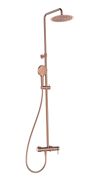 AQM8011BC Душевая система со смесителем и изливом, O250, лейка 3 реж, 1100-1500мм, медь шлифованная