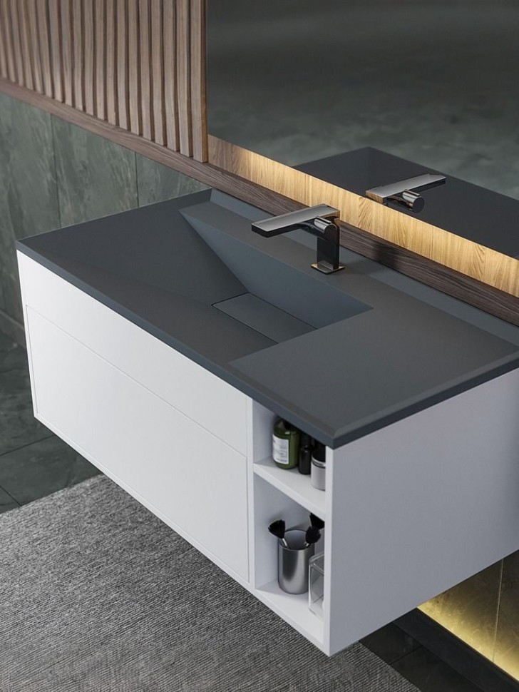 Раковина для ванной кварцевая Uperwood Lotus Quartz 100х50х13 см, серая матовая, бетон